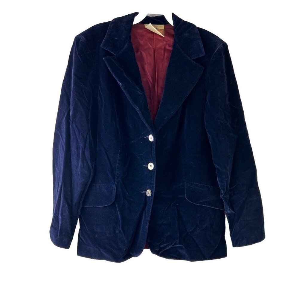 Vtg 70s Velvet Velour 3 Button Blazer Jacket Disco Hippy Us